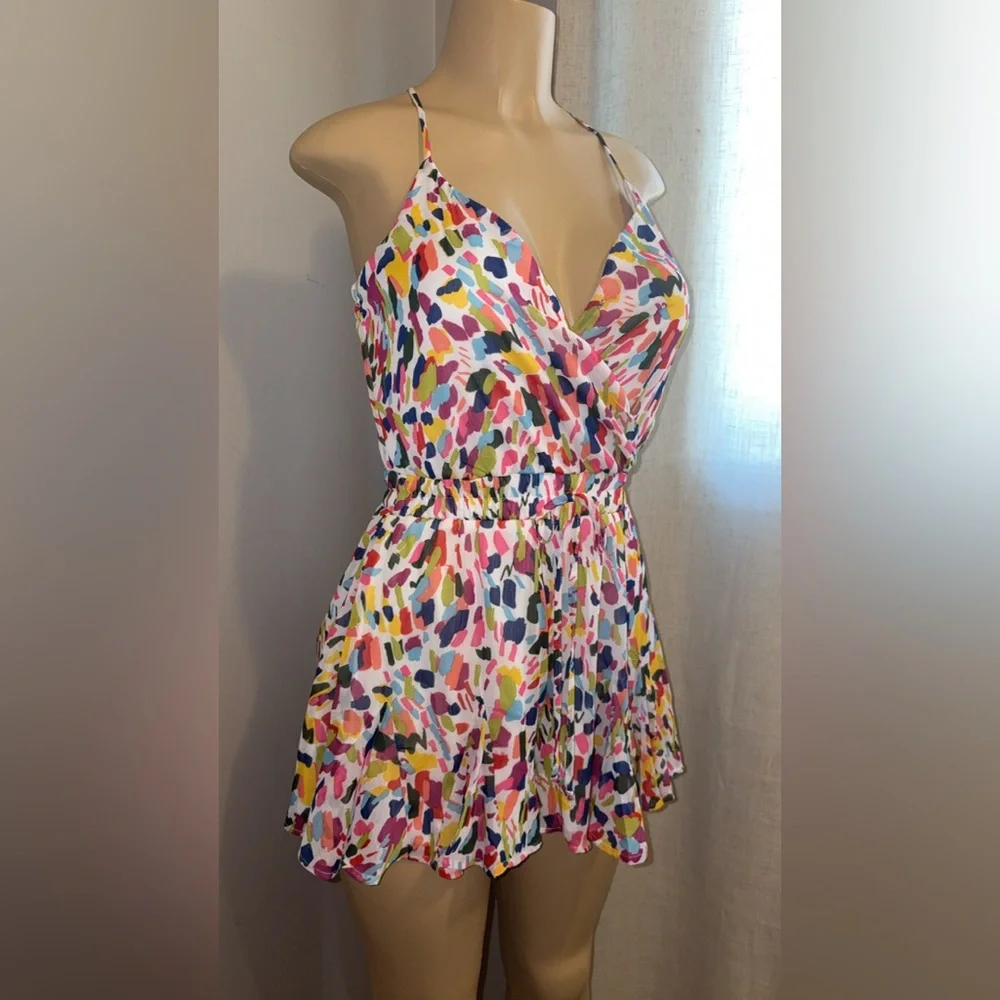 Colorful Abstract Print Women's Romper - Picture 3 of 5